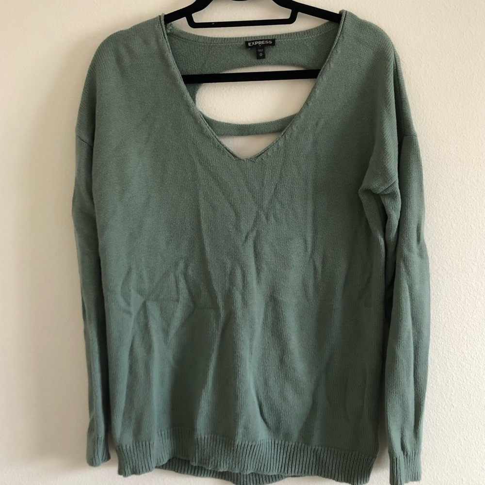 Express green open back tunic sweater cut out